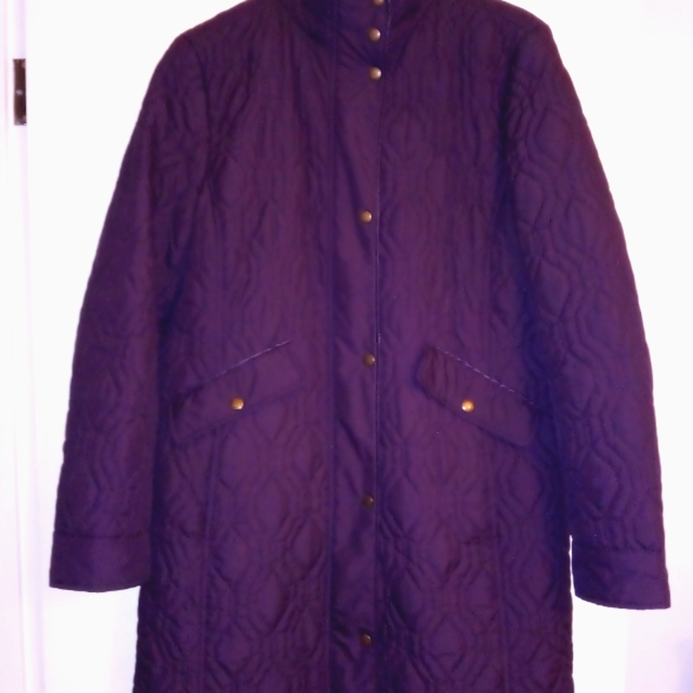 Lands' End Quilted Long Puffer Coat in Deep Purple